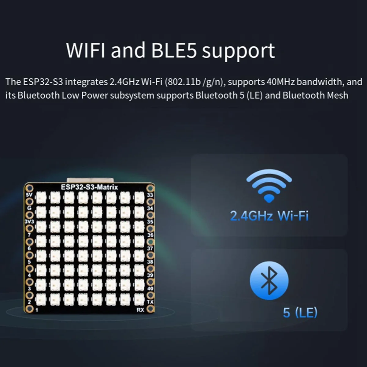 Convince ESP32-S3 Micro-Development Board HAT 8x8 LED Matrix Wi-Fi+Bluetooth Low Energy Development Board2025