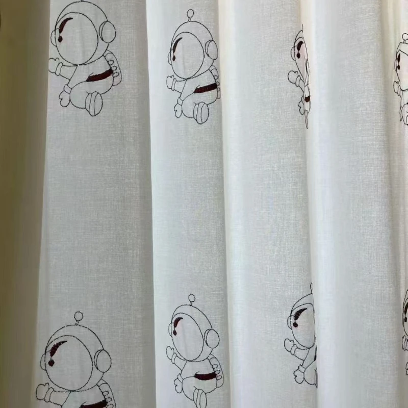 Custom Size Ins Cotton and Linen Embroidery Cute Mini Car Car Giraffe Animal High-end Bedroom Children's Room Gauze Curtain