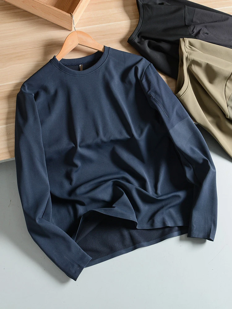Men's Long Sleeve T-Shirt Moisture Wicking Quick Dry Breathable Business Style round Neck  Color Base Layer Wear