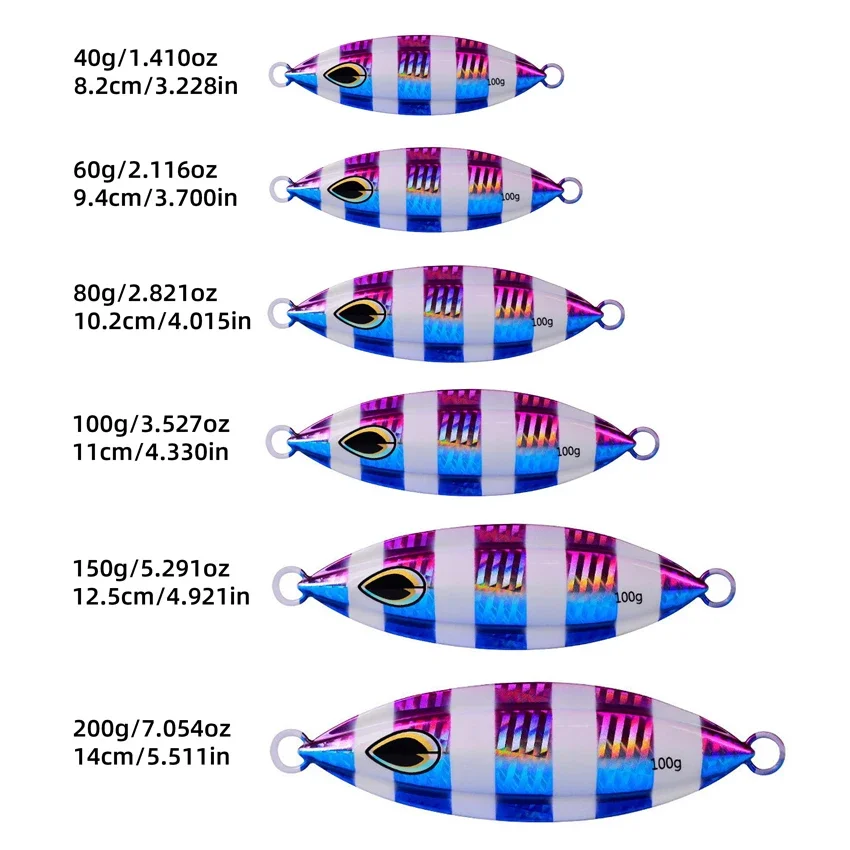 1pcs High quality Metal Night Glow Slow Jig Fishing Lure 40g 60g-200g Sinks Quickly Deep Sea Boat Fishing Marlin Mackerel Bait view 2