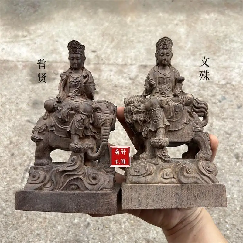 Manjushri Samantabhadra Small Figurine Unpainted Unwaxed Buddhist Sculpture for Tea Room Decoration and Devotional Displays