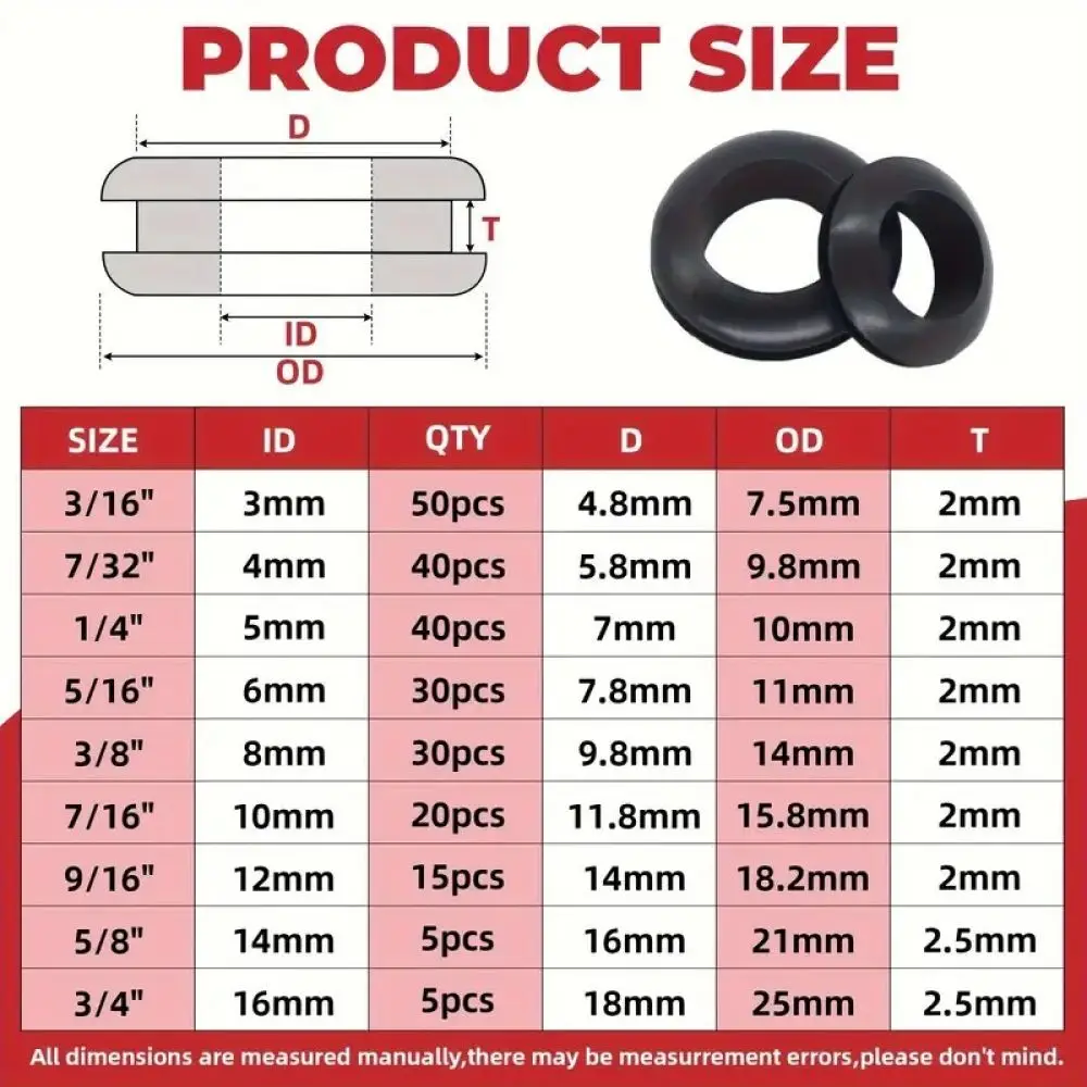 215 Rubber Grommet Assortment Kit Waterproof Gasket Seal O Ring Electrical Cable Protection Wiring Hole Plug Organizer