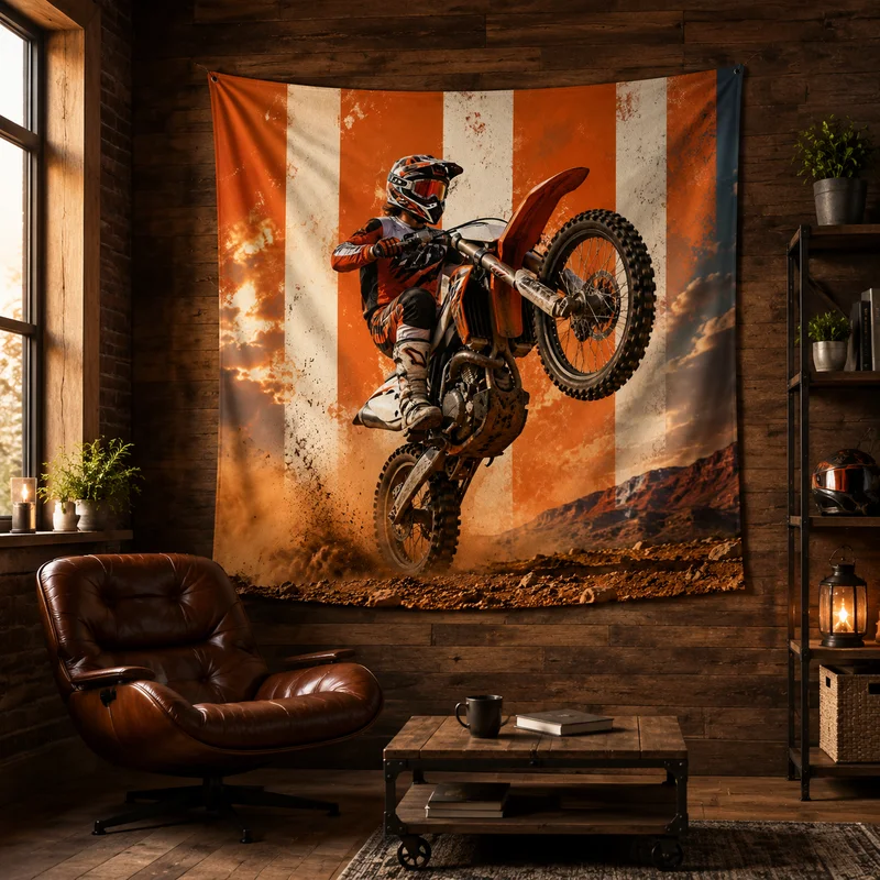 VIKAMA Off-Road Motorcycle Tapestry, Desert Rider Wall Hanging, Atmospheric Home Decor for Garages and Bedrooms