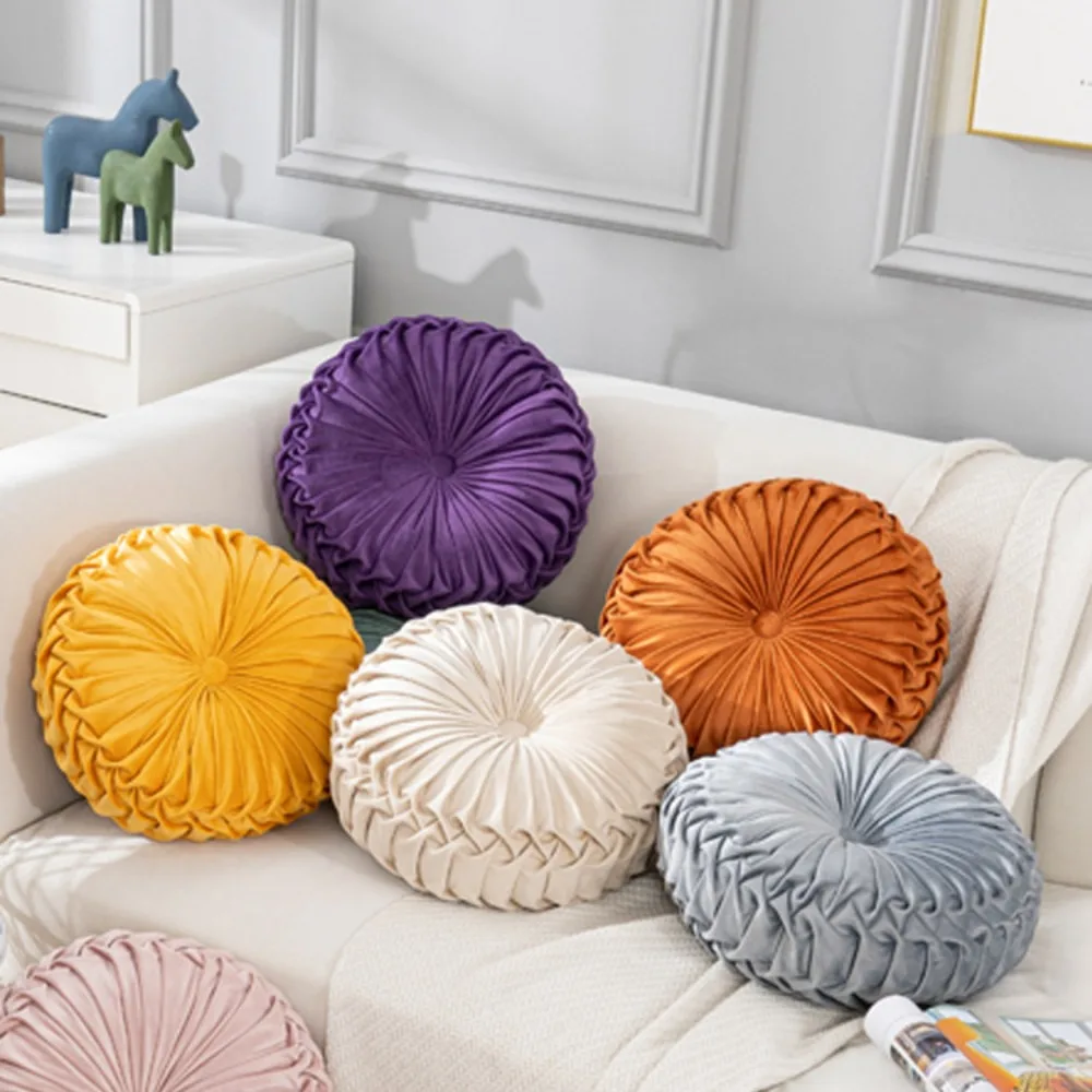 Round Pillow Velvet Pleated Round Pillow Chair Cushion Floor Pillow Home Decor Home Sofa Chair Bed Car Cushion