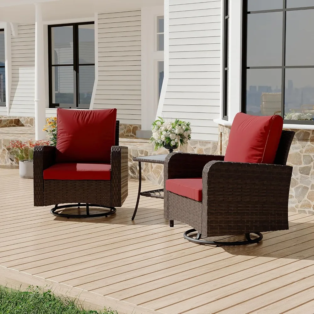 All-Weather Wicker Outdoor Swivel Patio Furniture Set: 3 Chairs & Bistro Table for 4