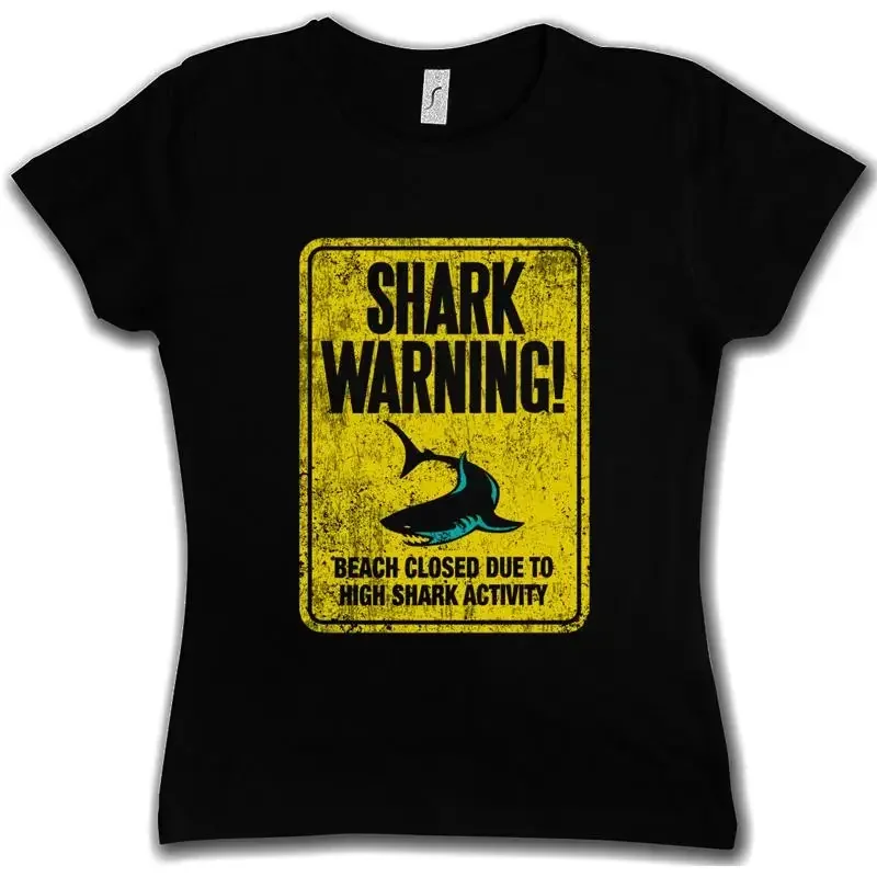 SHARK WARNING SIGN II T SHIRT Surfer Surfing Diver Taucher Tiger White Killer