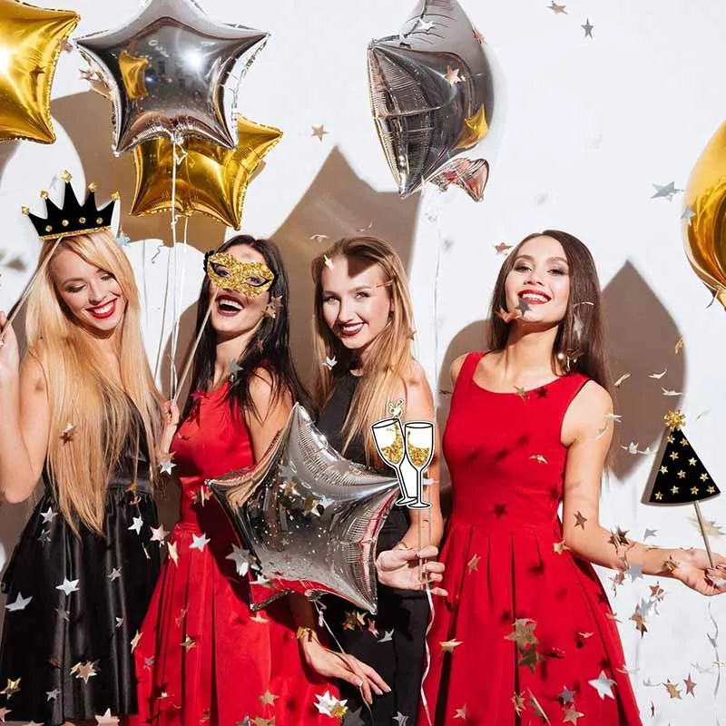 23-teiliges Set schwarze und goldene Papier-Fotorequisiten für Geburtstagshüte, Lippenstift, Krawatte, Krone, Fotografie-Requisiten, Hochzeiten, Partyzubehör – Detail 4