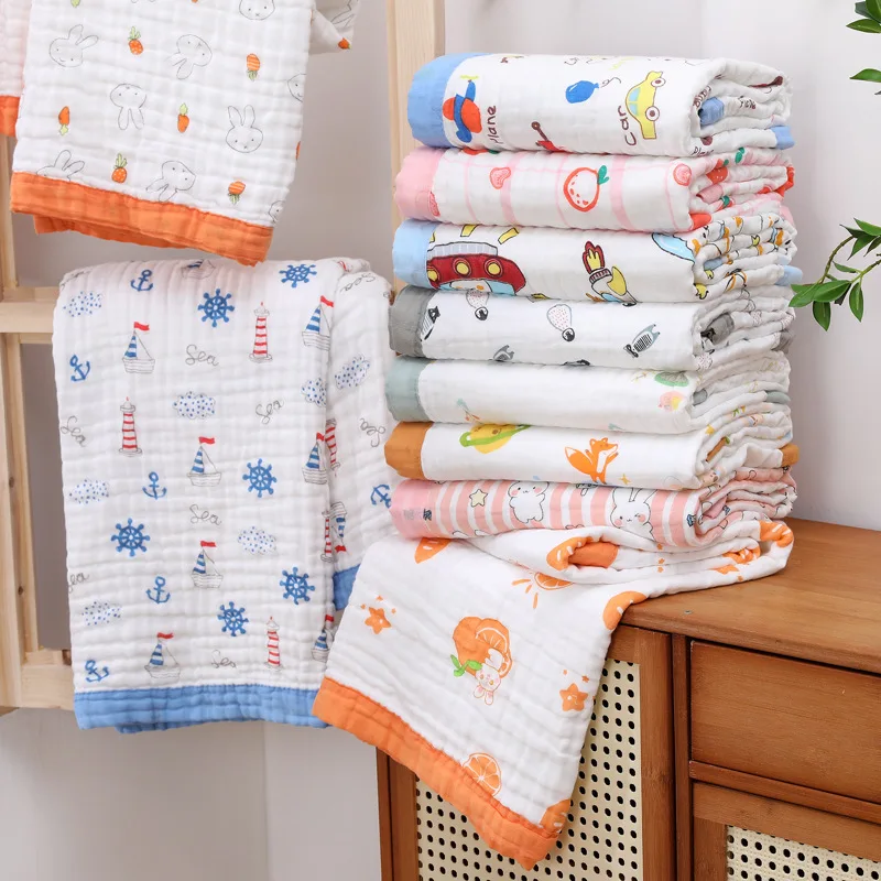 Newborn gauze bath towel for babies with six layers of cotton high-density printed bath towels, children\'s blankets, cotton bath