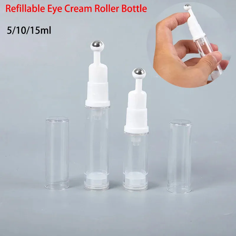 Botella con rodillo para crema de ojos, recargable al vacío con bola de acero, botella vacía portátil para viaje, contenedor de almacenamiento de cosméticos y aceite, 5/10/15ml