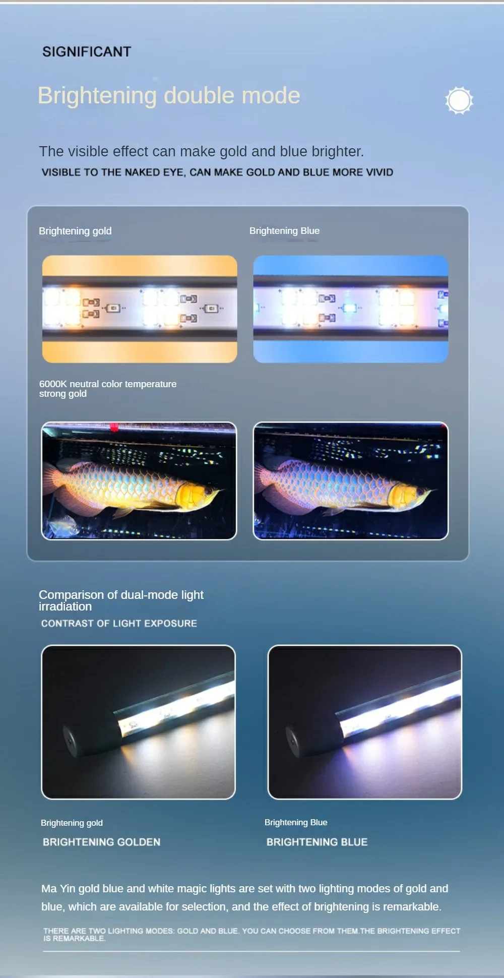 LED Light Strip for Fish Tank - Amphibious Aquarium Lighting Sunlight & Moonlight for Ornamental Arowana - Enhances Fish Color G
