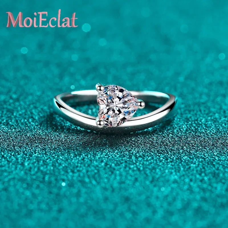 Stunning Heart-shaped 1 Carat Moissanite Rings for Women, Fine Jewelry Crafted Platinum PT950 Lover Ring Holiday for Girlfriends