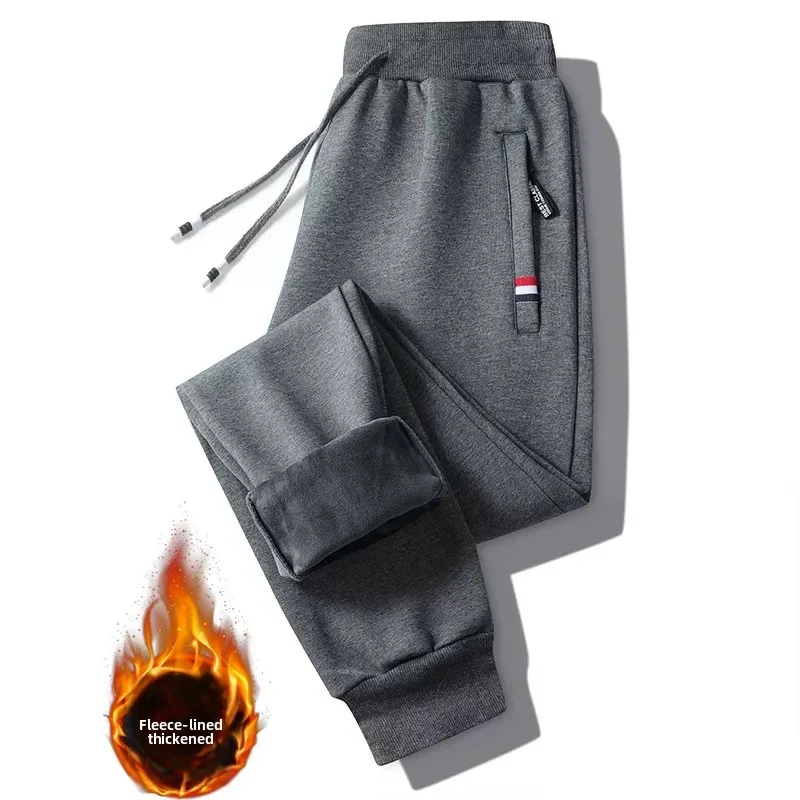 بنطال كاجوال سميك مبطن بالصوف الشتوي للرجال مع جيوب وسحاب دافئ ومطاط للاستخدام الخارجي فضفاض #4
