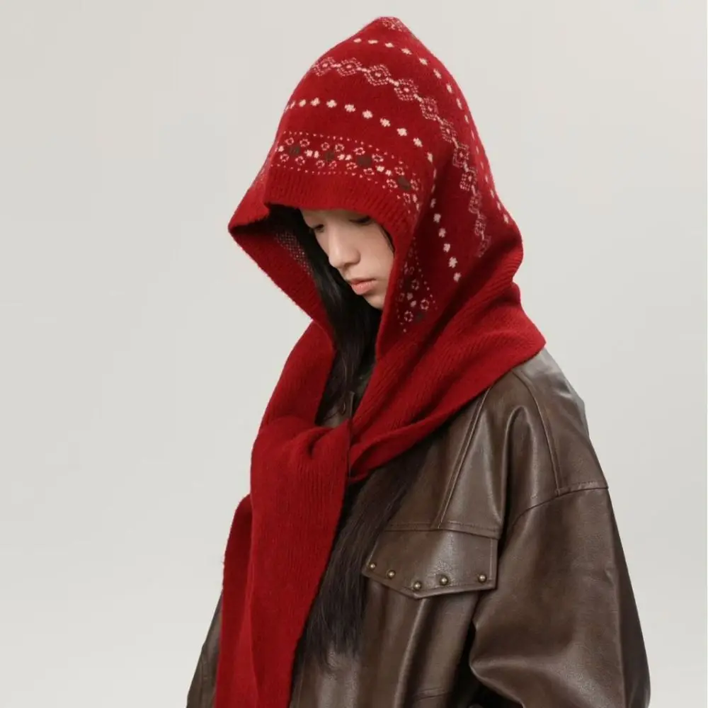 Creative Pullover Hat Jacquard Balaclava Hat Fair Isle Style Scarf Cap Ear Protection Hat Thickened Beanie Winter Cap Warm