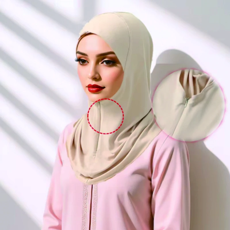 

Новый дизайн, однотонный мусульманский женский хиджаб мгновенного действия со скрытой молнией, Ближний Восток, джилбаб, регулируемый молитвенный хиджаб, хлопковая внутренняя кепка из модала