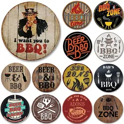 Vintage Retro Beer BBQ Zone Round Metal Tin Sign Rustic Decor Wall Art Posters Funny Iron Painting For Home Bar Pub Cafe Garage