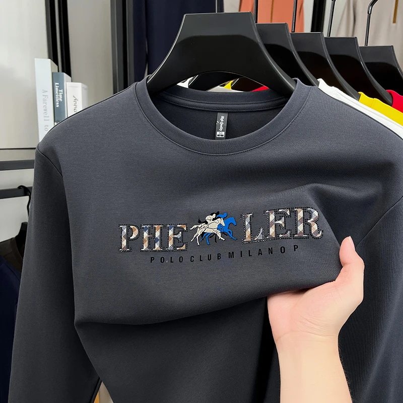 Man Original Design Autumn New Long-Sleeved Sweatshirt Round Neck Horse Stamp Korean-Style Tops T-Shirt Fashion Men's Clothing