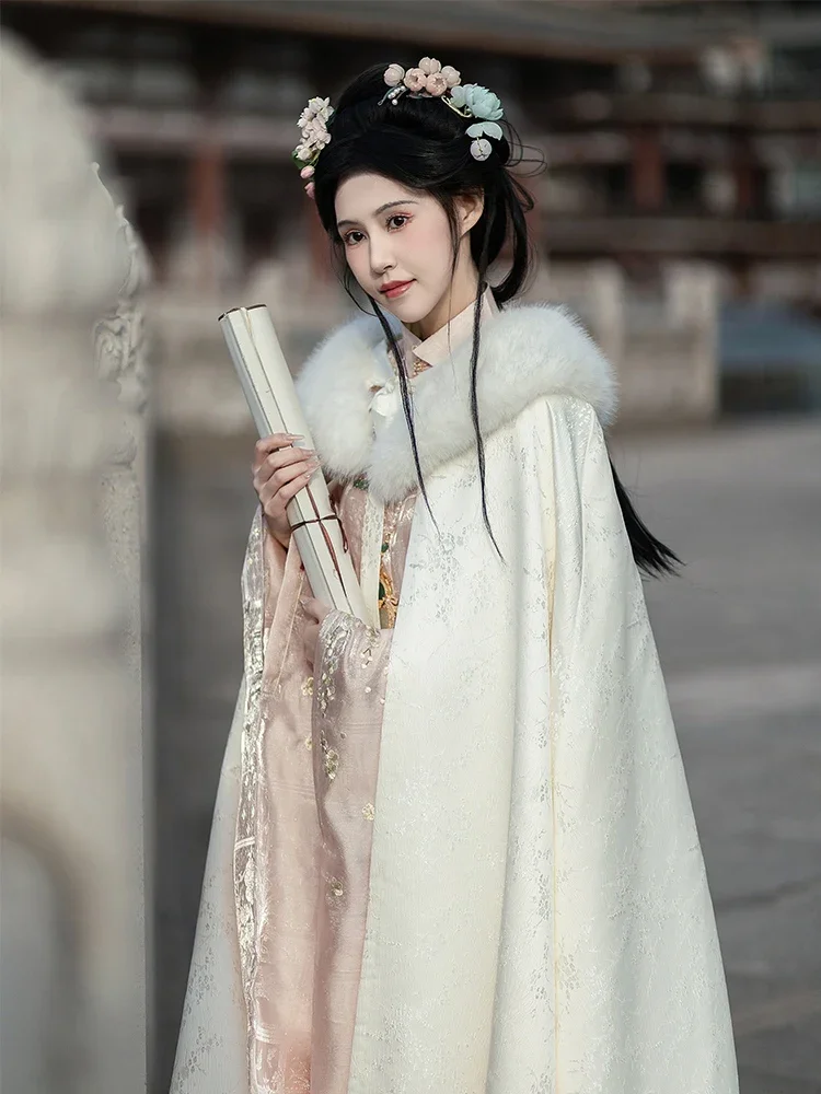 Han Element Hanfu Cloak Winter Velvet Thickened Ming Cloak Antique Top Cape