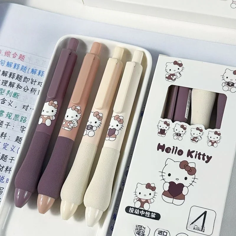 4 pz/set Sanrio Kawaii Hello Kitty Push Pen 0.5mm Inchiostro Nero Penna A Sfera Gel Coreano Simpatico Cartone Animato Penna A Sfera Materiale Scolastico