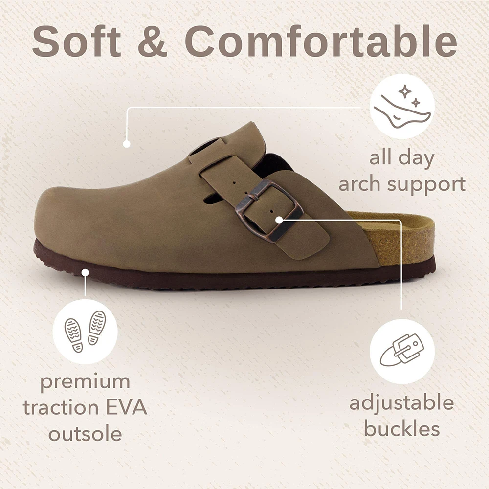 Bebealy Men Clogs Shoes Slip-On Buckle Clog With Cork Footbed Memory Foam Wide Widths Available Slippers Summer Clogs Slippers