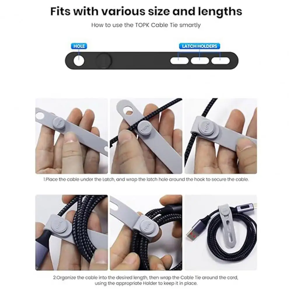 10Pcs  Silicone Cable Ties Cord Organizer Soft Rubber Strap Holder for Headphone Computer Network USB Cables