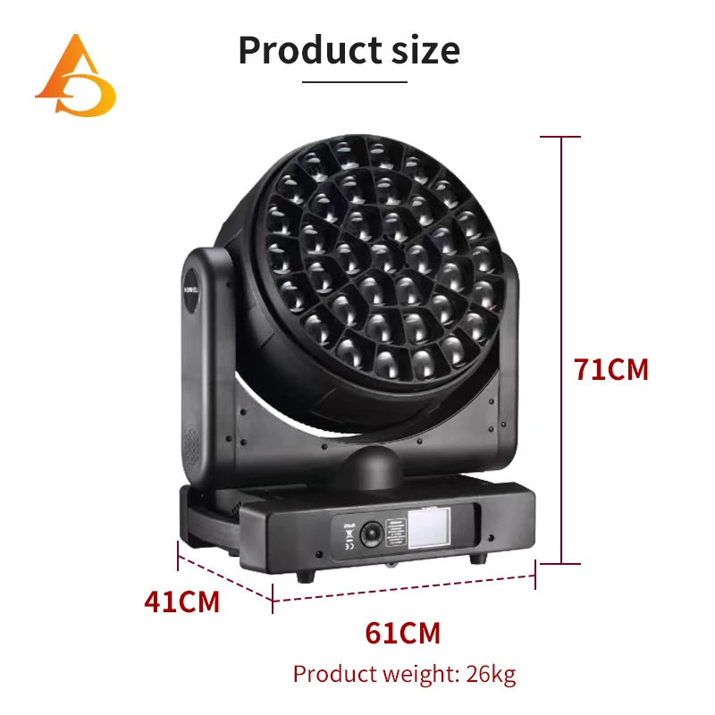 LED DMX 37X40W RGBW 4IN1 Bee Eyes Led Moving Head Zoom Light Pixel Color Control Spot Wash Effect Lens Rotation Colorful