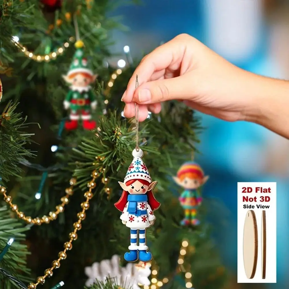 8/16/24Pcs Vintage Christmas Wooden Pendants Fantasy Cartoon Christmas Angel Pendant DIY Crafts Christmas Tree Angel Decorations