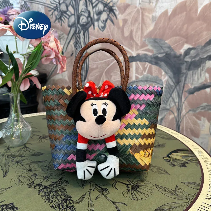

Disney Mickey Minnie New Women's Woven Handbag Cartoon Cute Doll Woven Bag Fashion Trend Travel Storage Woven Handbag