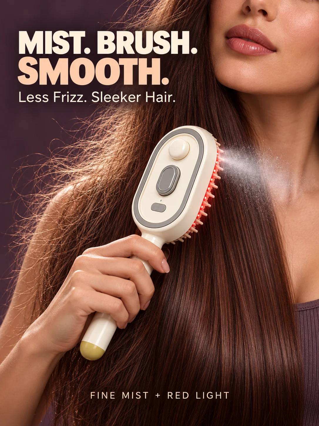 Mist Styling Comb for Sleek Straight Hair, Red Light Spray Brush to Tame Flyaways and Refresh Unruly Strands