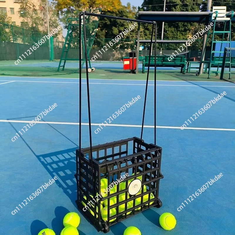 Tennis Ball Pick Up Basket With Wheels Rolling Hopper Frame Device Portable Ball Collector For Court Practice Training J75