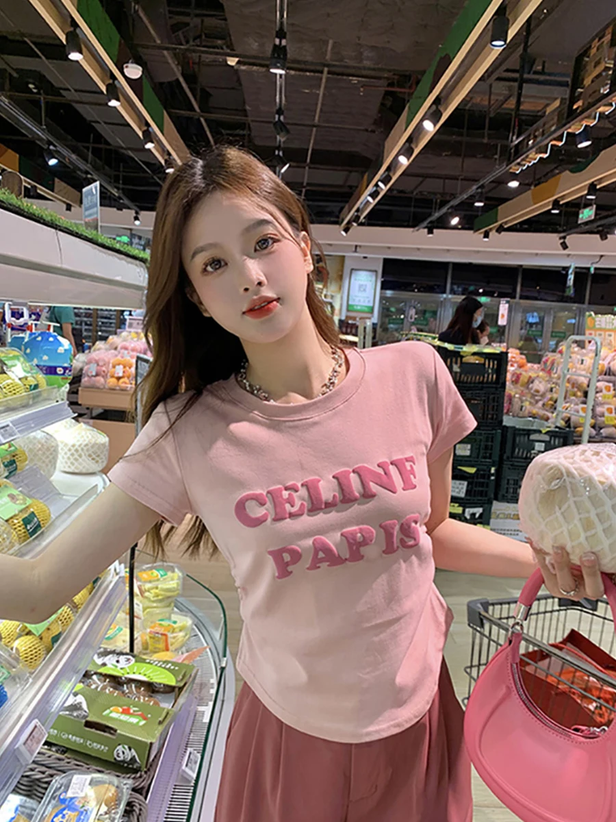 

Женская футболка больших размеров ort Sve Slim Fit ort Length Pleated Design Base irt Summer Commute Sle Корейская версия