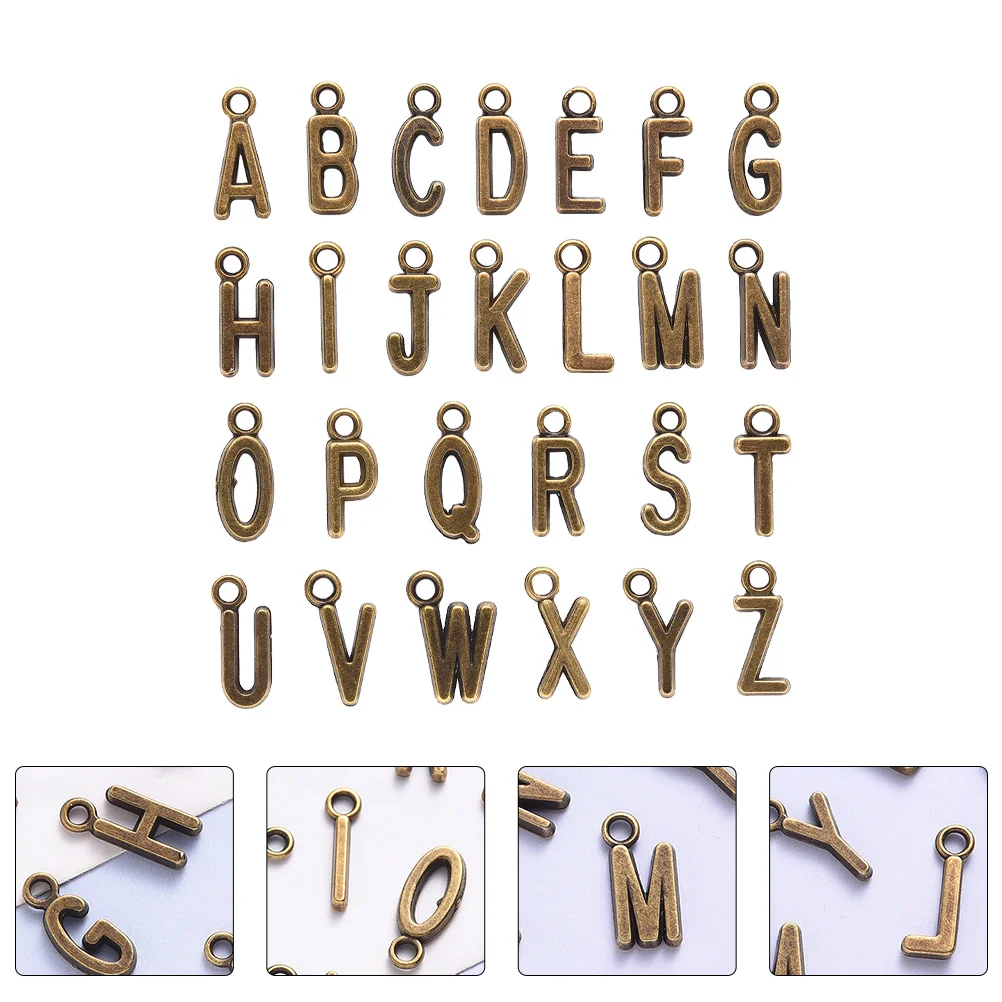 26 Pcs Letters Small Pendant English Ornament Necklace DIY Necklaces Brass Alloy Vintage Jewelry