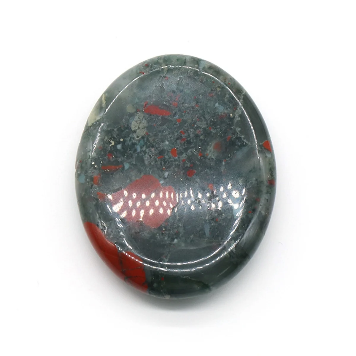 Oval Shape 35x45MM Tumbled Bloodstone Worry Stone for Anxiety Stress Relief;Easy to Carry Healing Chakra Worried Gemstone