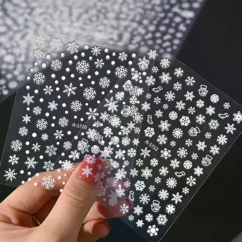 Winter Snowflake Christmas Nail Art Sticker White 3D Relief Adhesive Nail Art Decoration Sticker Nail Charm Manicure Decals