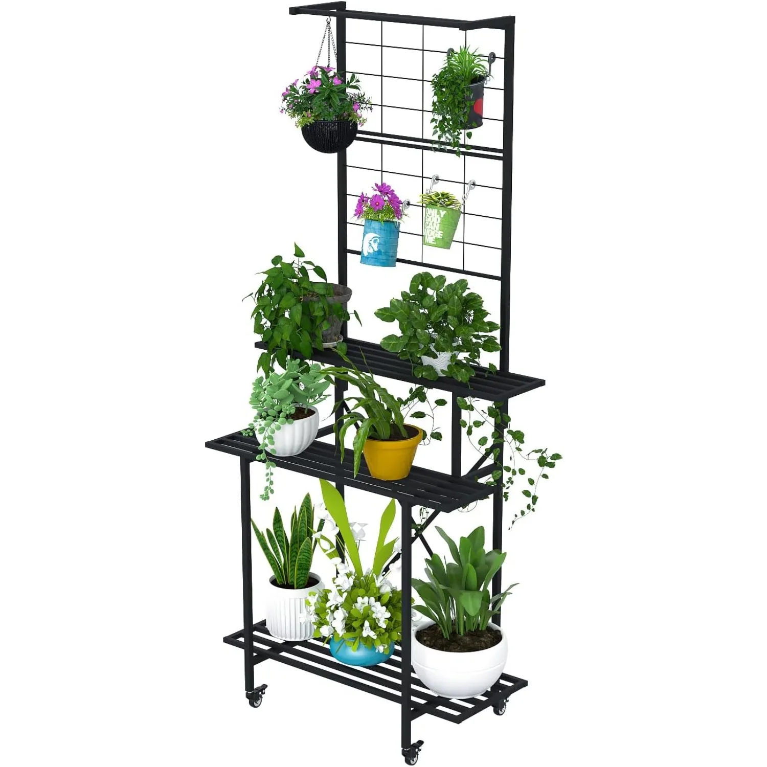 

3 Tier Heavy Duty Plant Stand Hanging Plant pot shelf wheels, 35.43 L x 18.11 W x 81.1H multi layer plant Hold