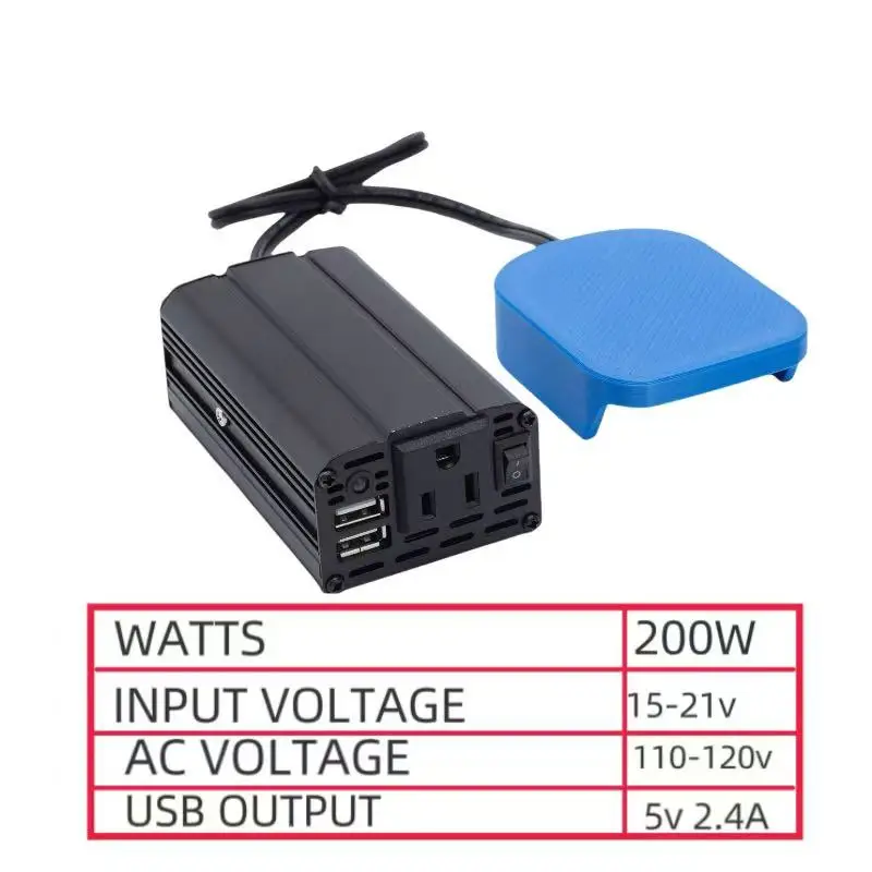 Inversor de corriente de 200 W Compatible con Inversor de fuente de alimentación de batería Makita18V 110/120 V con convertidores USB (batería no incluida)