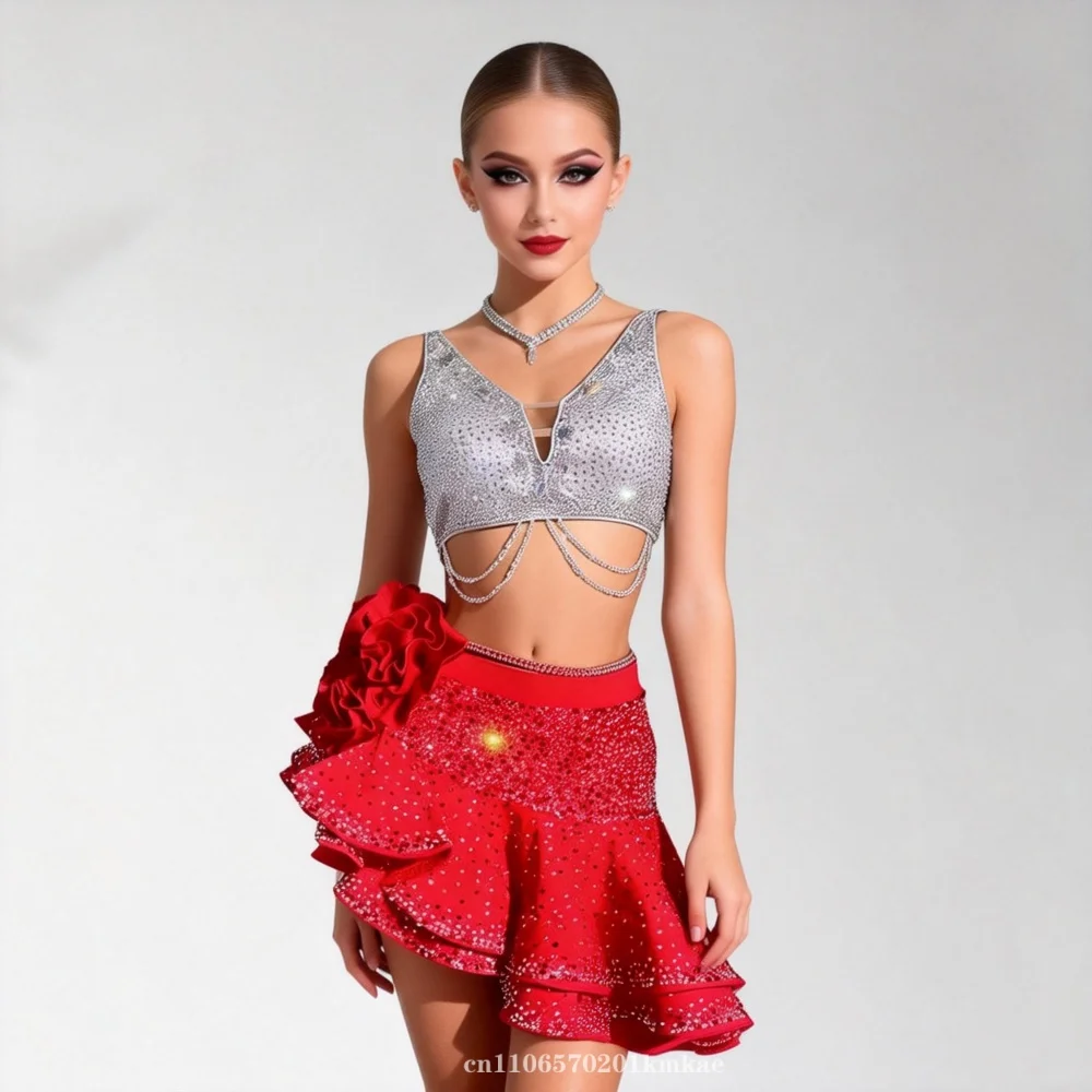 Latin Dance Fringe Dress Women Customsized Senior AB Stones Performance Clothing Tango Chacha Latin Dance Professional Dresses