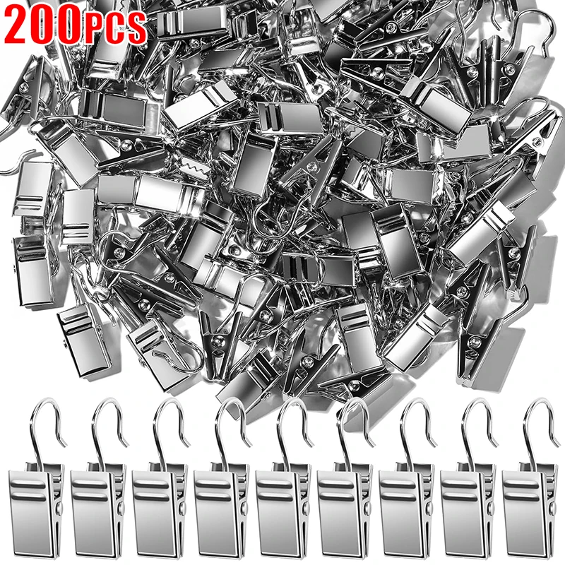 10/200PCS Stainless Steel Curtain Clips With Hook Shower Curtain Hook Home Photos Decoration Clips Window Accessories
