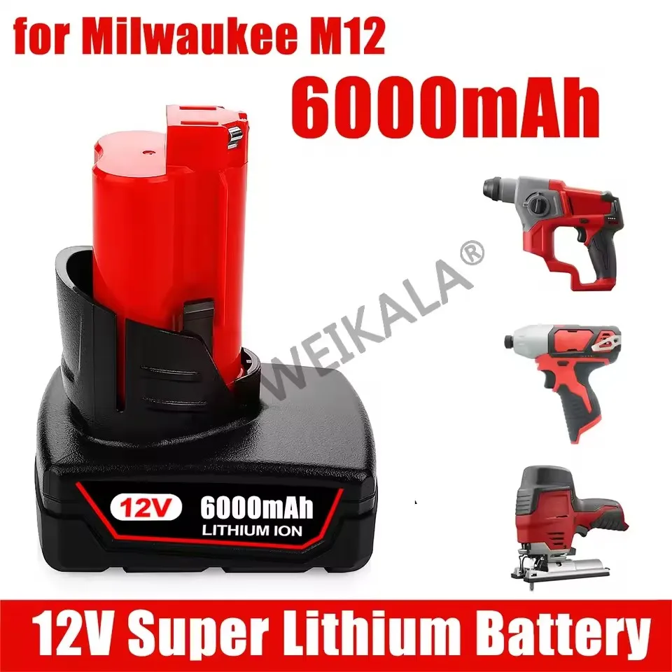 

12V 6Ah Li-ion Battery for Milwaukee 12V Tools M12 12V M12B6 XC 6.0Ah Cordless Drill Lithium-Ion Batteries 48-11-2402