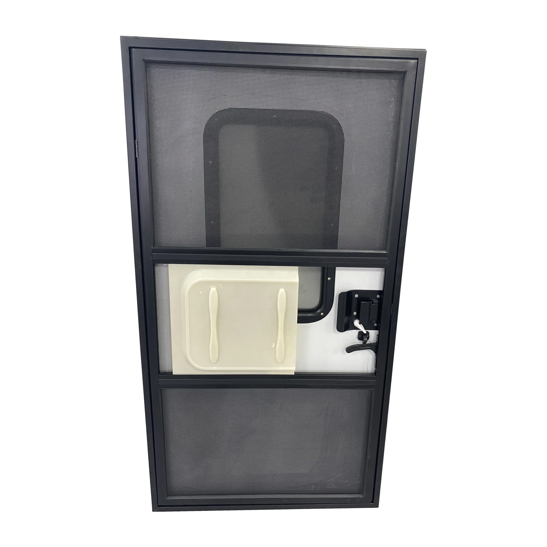 2025 جانب الركاب والسائق إطار من سبائك الألومنيوم باب مقطورة قافلة RV مع زجاج معتمد للسلامة وقفل ذو نقطة واحدة