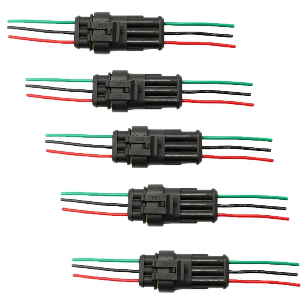 5 Pair Car 3 Pin Way IP67 Waterproof Electrical Wire Auto Connector Plug Kit