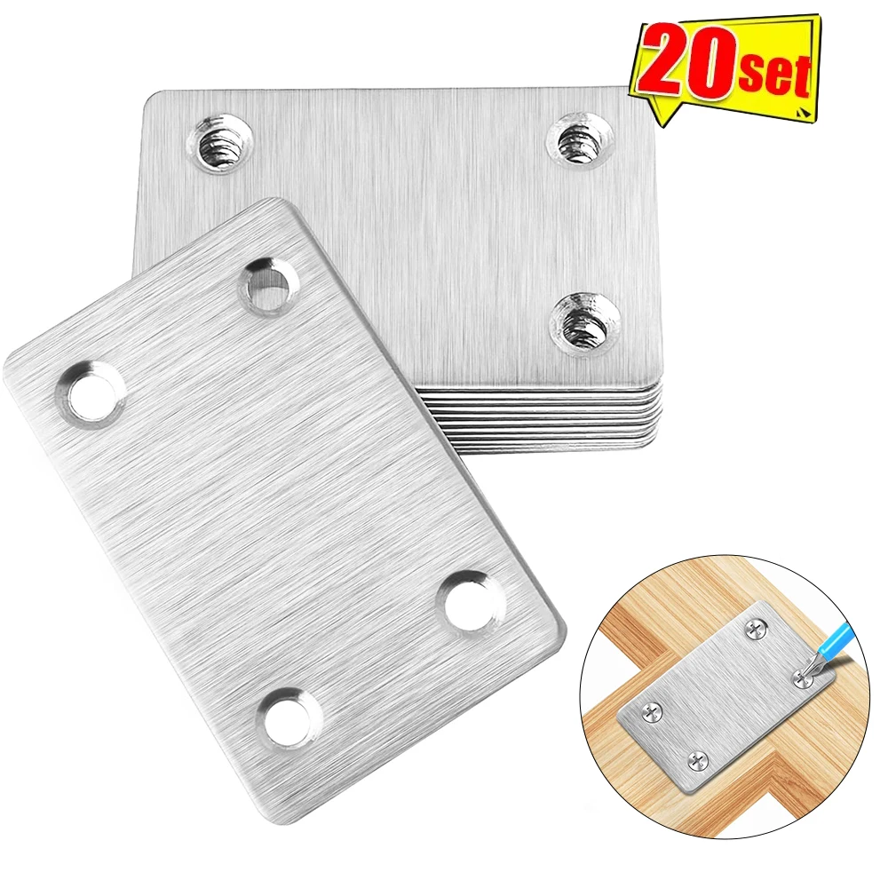 10PCS Stainless Steel Right Angle Bracket, Straight Four Hole Fixed Angle Bracket, Furniture Fasteners, Wood, Shelves, Cabinets,