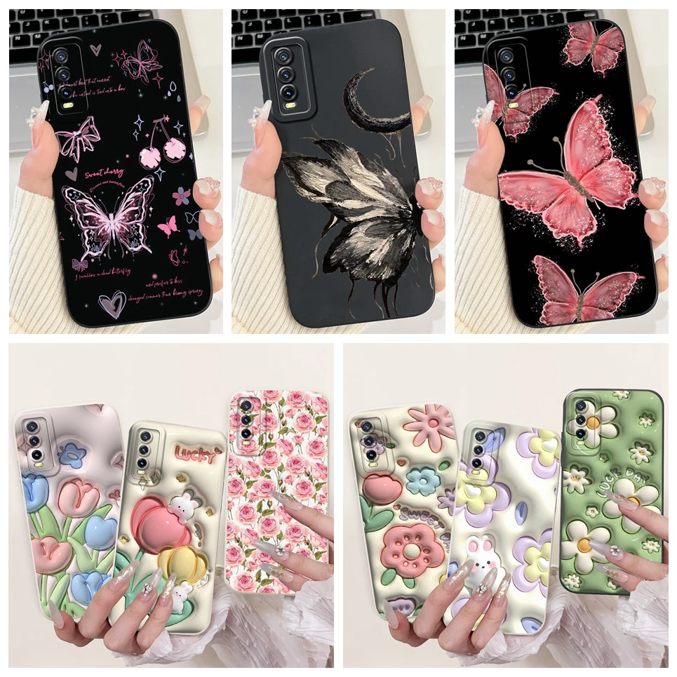 For Vivo V2027 V2028 V2029 Back Cover Vivo Y11S Y12s Y12a Y20 Y20s Y20i Case Girly Fashion Funda Soft Liquid Silicone Bumper