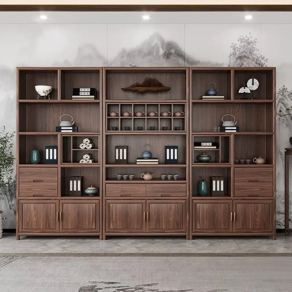 

Chinese Elm Tea Room Display Cabinet Solid Wood Bogu Shelf Ornament Bookcase Duobao Pavilion Tea Shelf Partition
