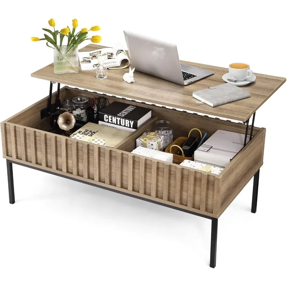 

Lift Top Coffee Table with Storage, Rustic Farmhouse Solid Wood Center Table, Convertible Dining, Workstation for Living Room, O