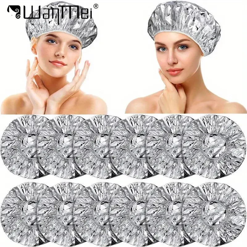 12pcs/set Shower Aluminum Foil Caps Heat Insulation Bathing Hats for Hair Elastic Salon Portable Waterproof Hairdressing Caps