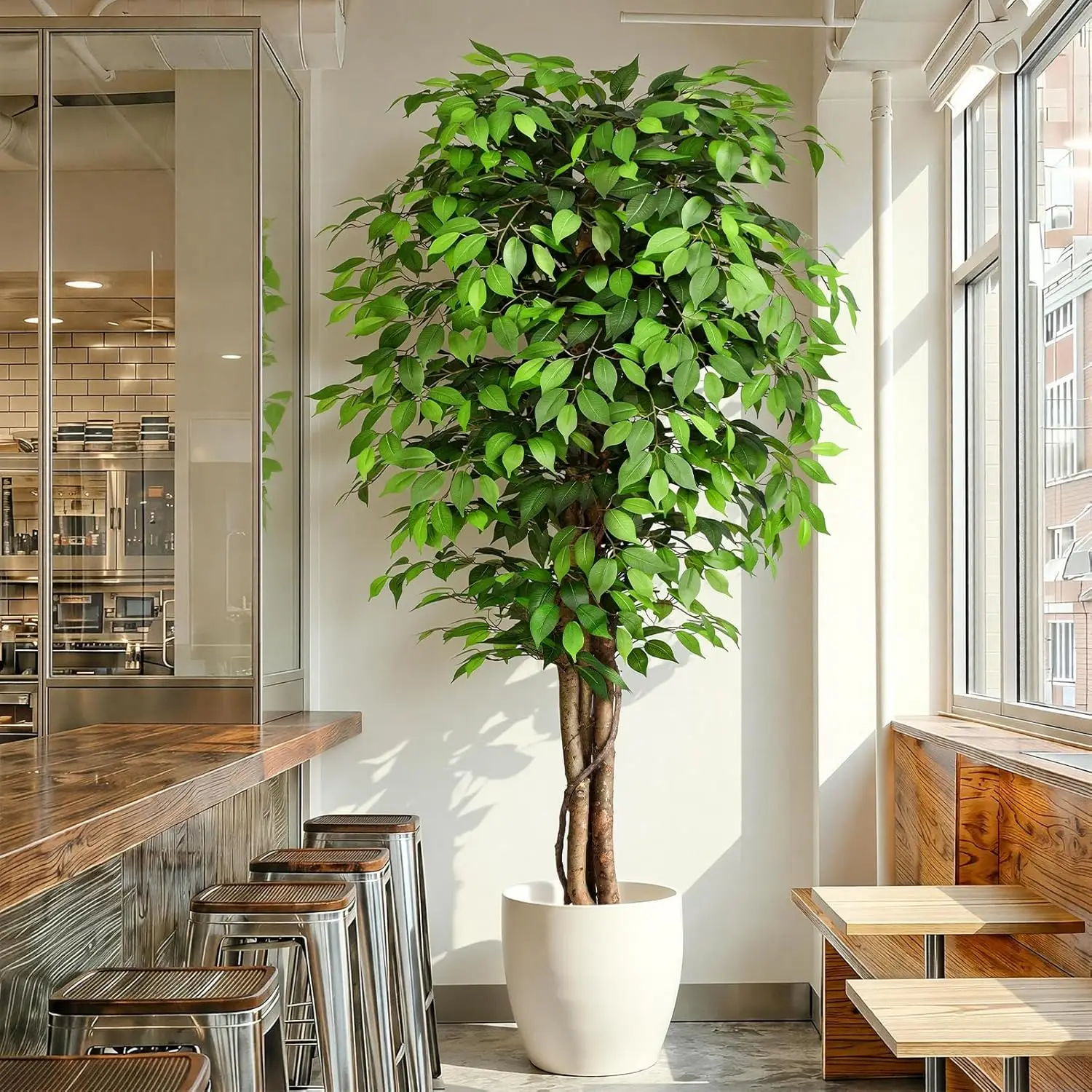 Lifelike Artificial Ficus Tree with Natural Trunk & Lush Foliage, Perfect for Modern Home & Office Interiors