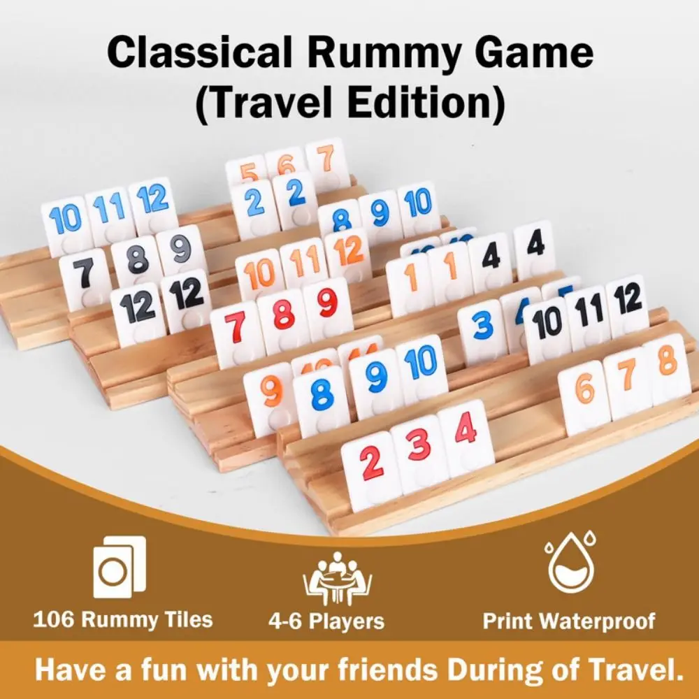 เกมรัมมิกับไม้คลาสสิก 106 ชิ้น พร้อมกล่องพกพา เกมรัมมี่คิวบ์ ชุดเดินทาง ลูกเต๋า เกมเสริมสร้างปฏิสัมพันธ์ระหว่างพ่อแม่ลูก