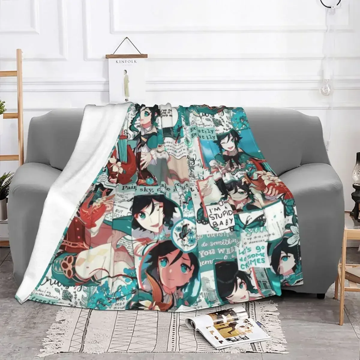 

Genshin Impact Venti Blankets Coral Fleece Plush Print Video Game Cartoon Soft Throw Blankets for Home Office Bedding Throws