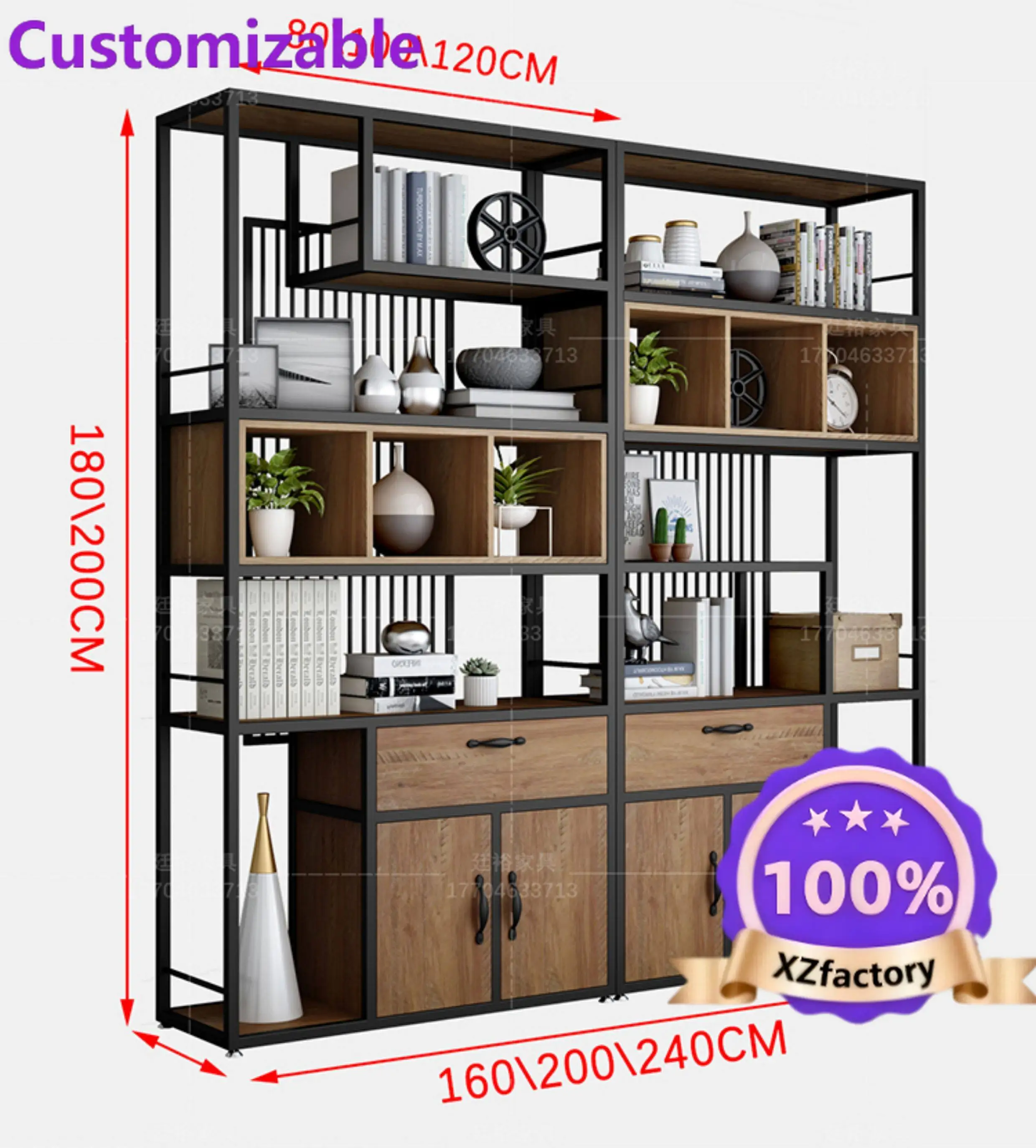 Factory Direct 2026 Partition shelves wrought iron shelves bookshelves office solid wood bookcases screens living room storage c