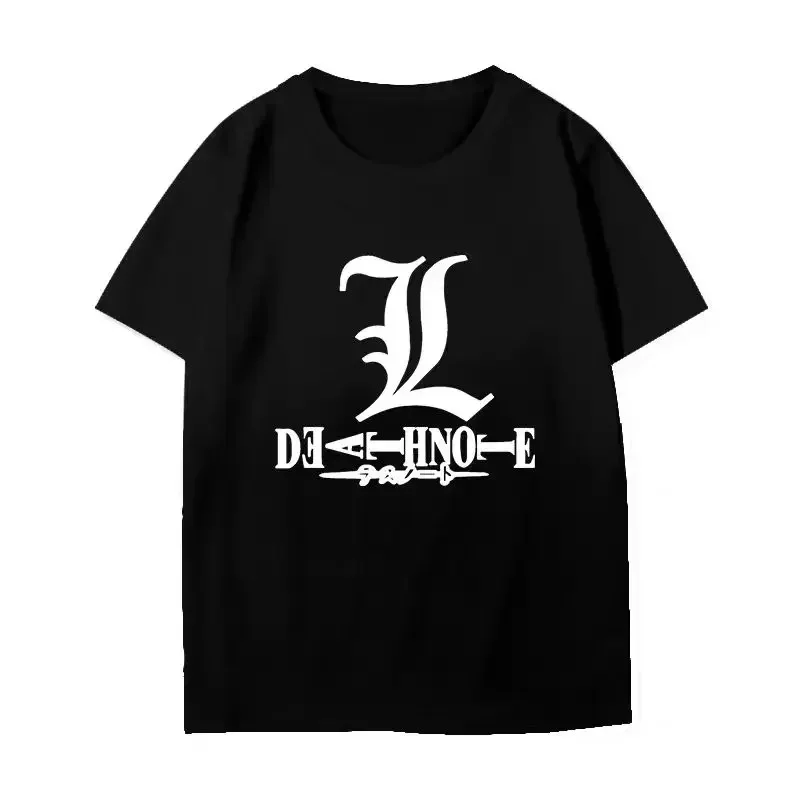 2025 نموذج جديد مذكرة الموت تي شيرت اثنين يوان أنيمي مذكرة الموت ملابس القمر فضفاضة طوق تي شيرت مطبوع قصيرة الأكمام الرجال